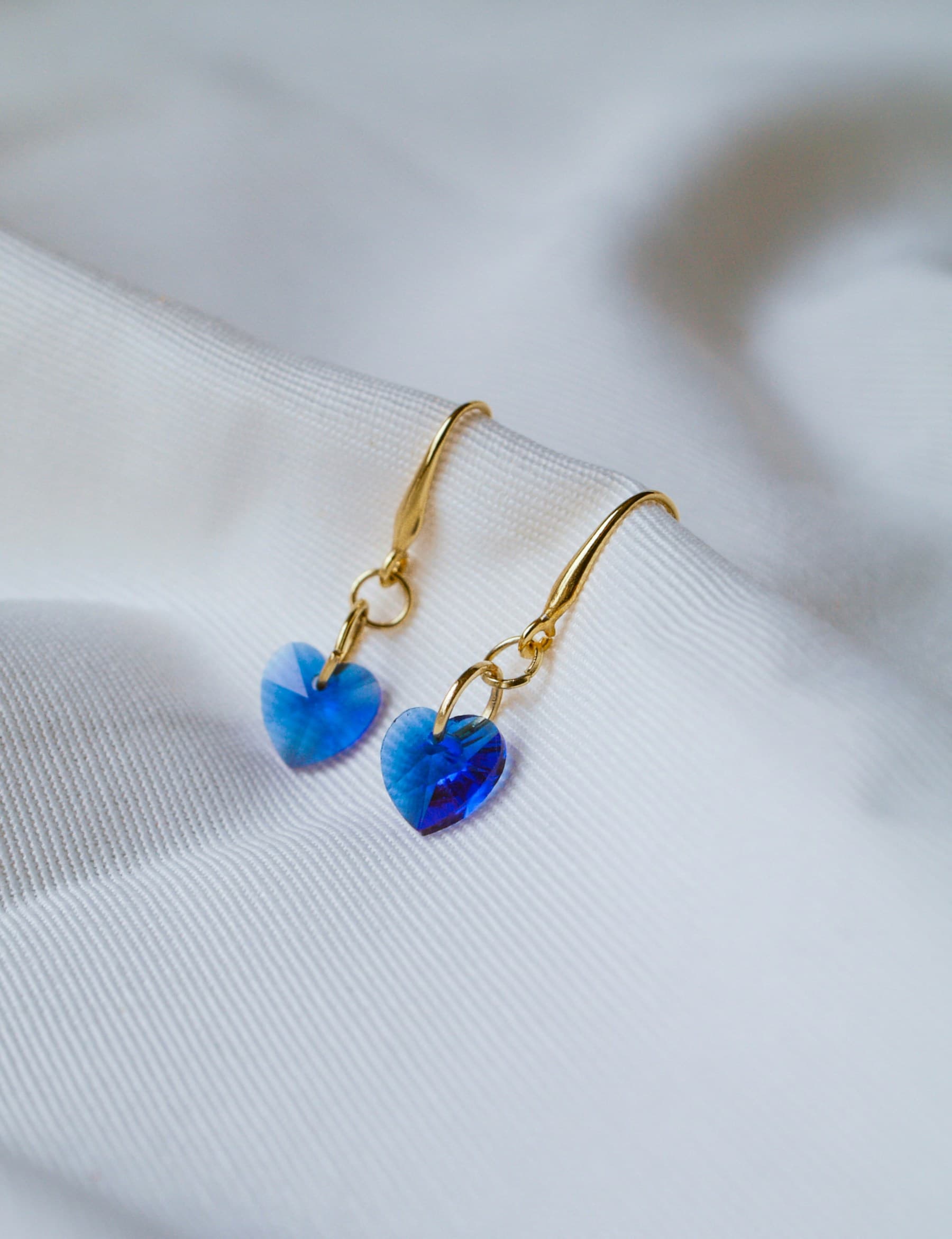 Sapphire Heart Drop Earrings